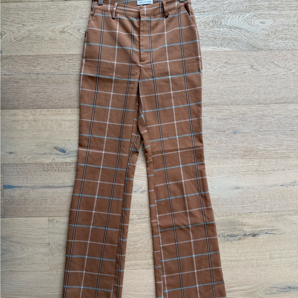 Urban Outfitters Tan Plaid High-Rise Pants